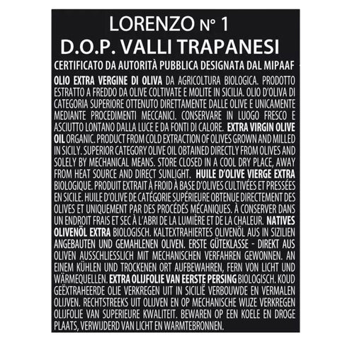 Barbera Lorenzo N.1 Olio Extra Vergine Biologico D.O.P. Valli Trapanesi (Organic EVOO) 500ml