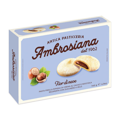Pasticceria Ambrosiana Fior di Neve (Cocoa cream and hazelnut filled shortbread biscuits) 140g