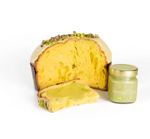 Buy Fratelli Sicilia Panettone Pistachio with 200gr pistachio cream jar at La Dispensa