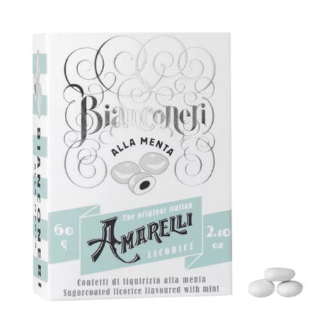 Amarelli Bianconeri alla Menta (Sugar coated liquorice coated with mint) 60g