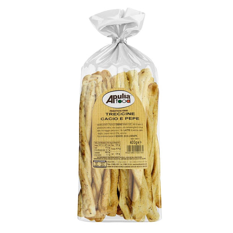 Apulia Food Treccine Cacio e Pepe (Breadstick twists Pecorino cheese and pepper) 400g