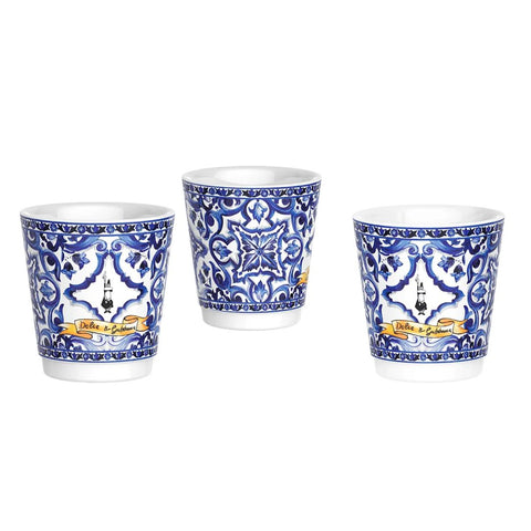 Bialetti Dolce&Gabbana Box Moka Express Blu Mediterraneo 3 cups, 3 porcelain caps and 3 silver stirrers