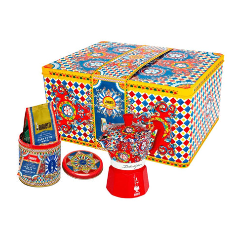 Bialetti Dolce&Gabbana Box Moka Express Sicilian Cart 3 cups and Coffee Container