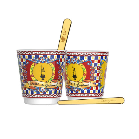 Bialetti Dolce&Gabbana Set 2 porcelain cups and 2 golden stirrers Bialetti Sicilian Cart