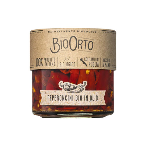 BioOrto Peperoncini Bio in Olio (Organic sliced chillies) 175g