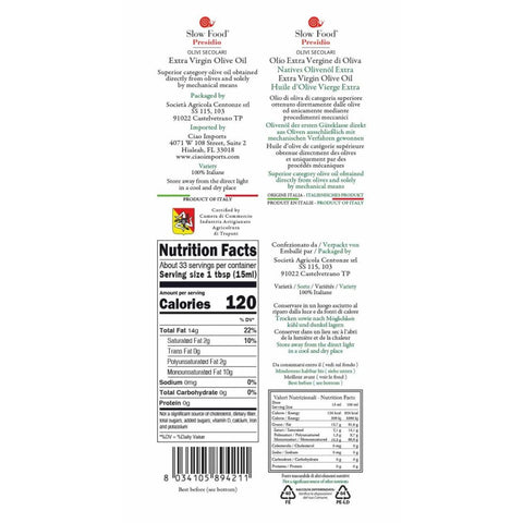 Centonze Olio Extra Vergine di Oliva Riserva (Sicilian EVOO) 500Ml