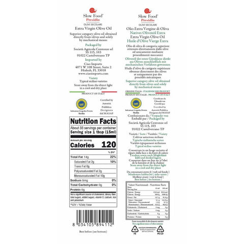 Centonze Olio Extra Vergine di Oliva Sicilia IGP (Sicilian EVOO) 500Ml