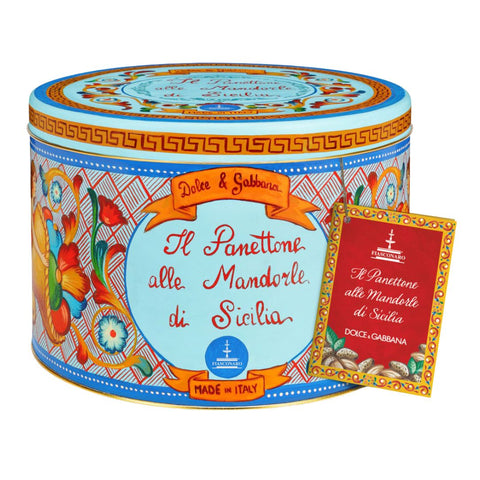 Fiasconaro Dolce & Gabbana Panettone with Raisins topped with Icing & Sicilian Almonds (mixed design tins) 1kg - Pre-order (ETA Late November)