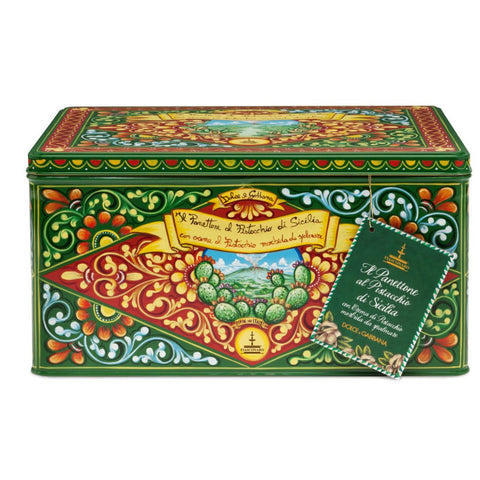 Fiasconaro Dolce & Gabbana Panettone with Sicilian pistachio & white chocolate (mixed design tins) 1Kg - Pre-order (ETA Late November)