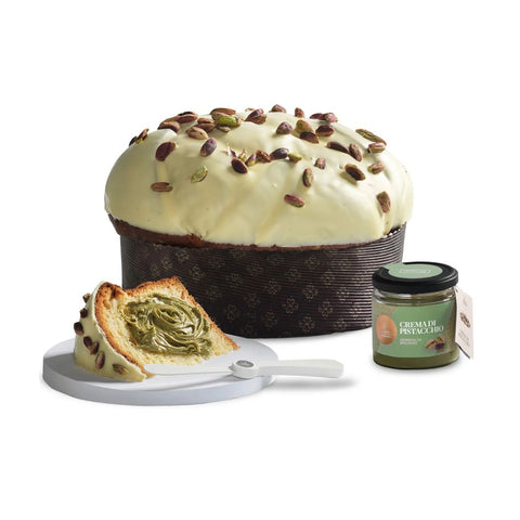 Fiasconaro Oro Verde Panettone con Crema di Pistacchio Cioccolato Bianco e Pistacchio (White chocolate and pistachio cream jar) 1Kg