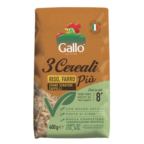 Gallo 3 Cereali Riso Farro Più Grano Senatore Cappelli (Rice, spelt, Cappelli grain) 800g