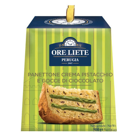 Ore Liete Panettone con Crema di Pistacchio e gocce di cioccolato (Pistachio cream & choc chips) 500g