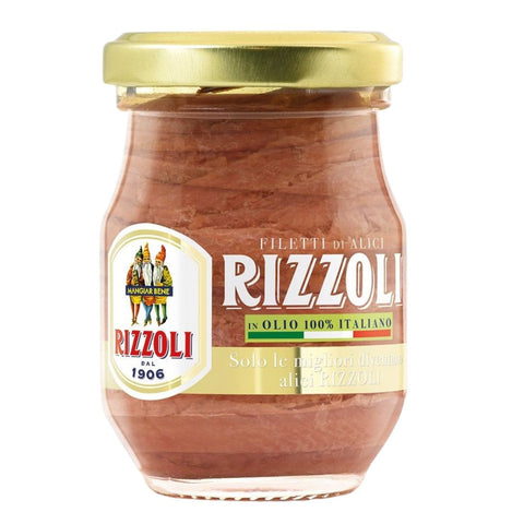 Rizzoli Filetti di Alici in Olio 100% Italiano (Anchovy fillets in Italian oil) 90g