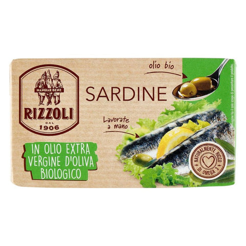 Rizzoli Sardine in Olio Extravergine d'Oliva Biologico (Sardines in Organic EVOO) 120g