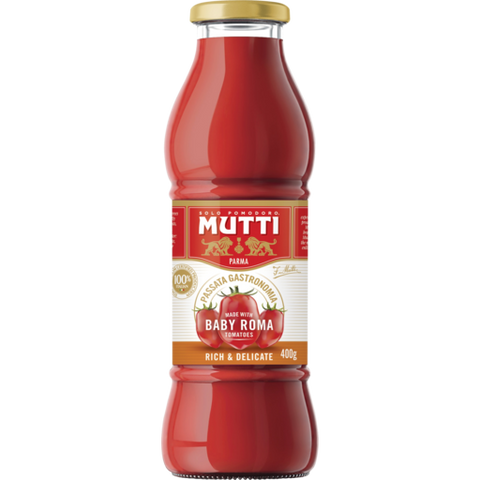 Buy Mutti Passata Made with Baby Roma Tomatoes 400g at La Dispensa